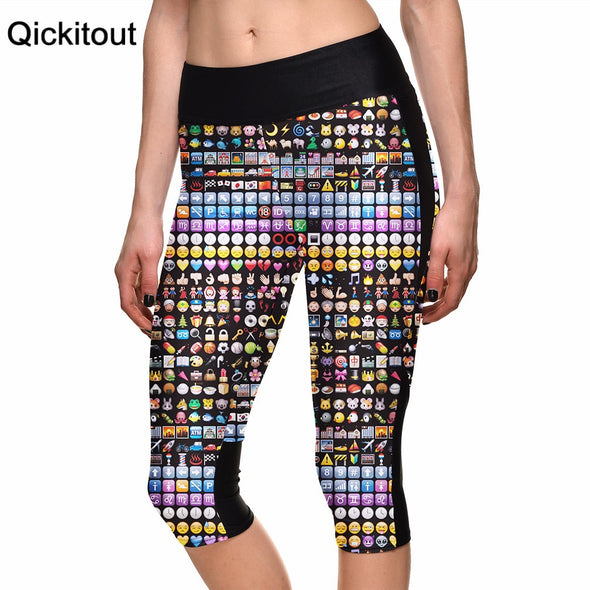 Wholesales New Sexy Hot women's 7 point pants Food face black mission digital print women high waist Side pocket phone pants