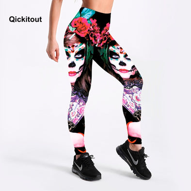 Qickitout Leggings Fitness Sexy 2017 Women's Leggings Devil Beauty Roses Monster Stretch Digital Print Pants Trousers Halloween