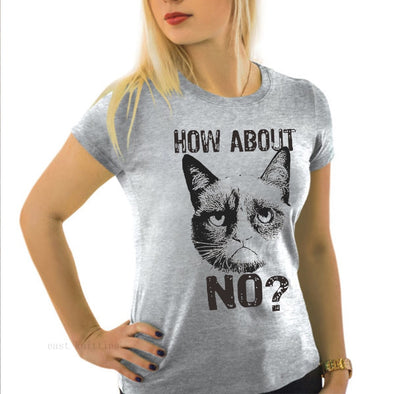 H678 New Women Summer Slim T shirt Fashion Style Cat's Face Print Female Grey Tees