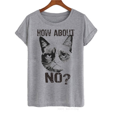 H678 New Women Summer Slim T shirt Fashion Style Cat's Face Print Female Grey Tees