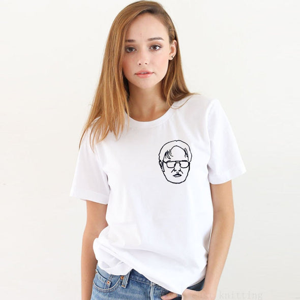 East Knitting WT0120 Summer Women Simple Working Tops Men Face Print White T shrts