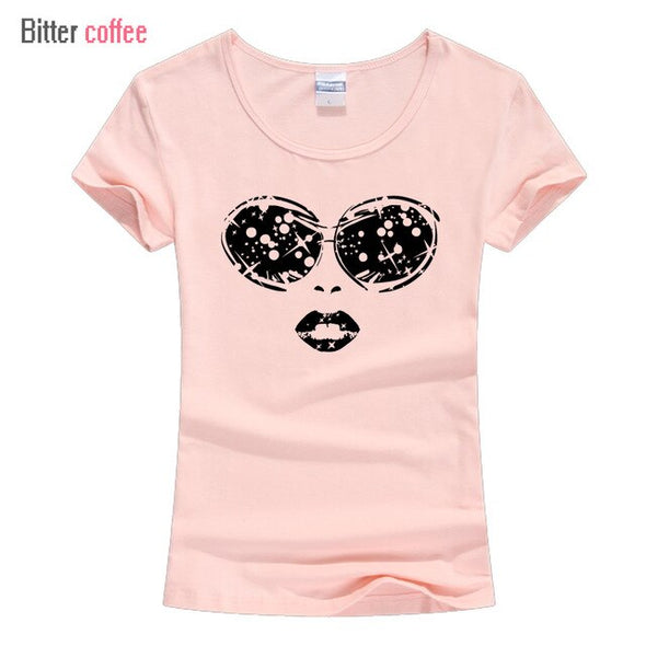 2018 summer Face Glasses Lips Girl Beauty Women T Shirts Printed Lady Tops Short Sleeve O-Neck T-shirt