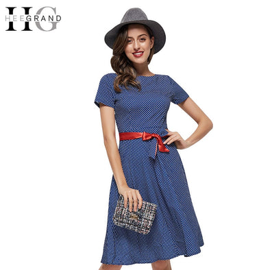 HEE GRAND Cute Dot  Dress Women Big Around Knee-Length O-neck Summer  Shirt  Dress Beautiful  Fashion Dresses Vestidos WQS1756