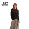 HDY Haoduoyi Sweet Beautiful Lady Drawstring Slim T-shirt Casual Autumn Black White Gray Long Sleeve New Arrival