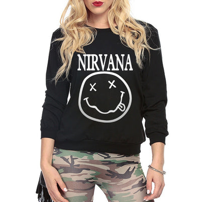 Women sweatshirt  Smiley Face Rock Band print cotton funny hoodies for Lady 2019 fashion autumn Hipster european style