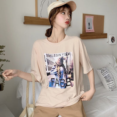 NIJIUDING White Female T-shirt 2019 Summer Novelty Tee Shirt Femme Smiles In Your Face Letters Print Women Tshirt