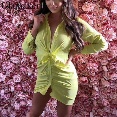 Glamaker Sexy white buttons bodycon dress Women mini dress summer pleated casual Female beautiful party club bowknot short dress