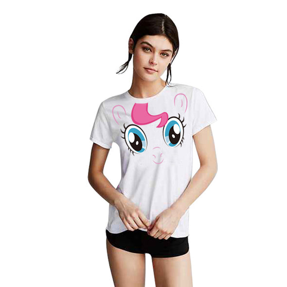 Hot Summer Women Punk T shirt Tops My Little Pony Pinkie Pie Big Face Printed  White Plus Size Tees