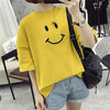 Women Girls Cartoon Smile Face Printed T-Shirt Half Sleeve O-Neck Summer High Low Pullover Tops Loose