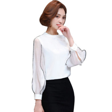 Elegant Office Lady Shirts Fashion Neckline hiffon Women Blouses Shirt Sexy Long Sleeve Blusas Feminina Tops Line Of Beauty