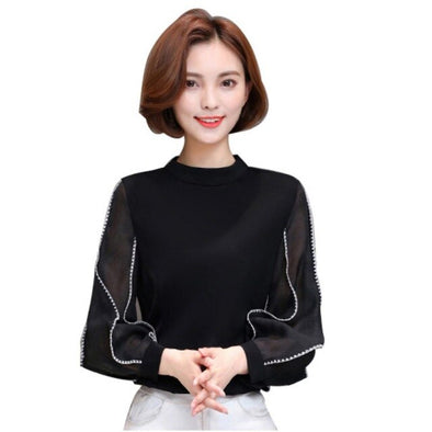 Elegant Office Lady Shirts Fashion Neckline hiffon Women Blouses Shirt Sexy Long Sleeve Blusas Feminina Tops Line Of Beauty