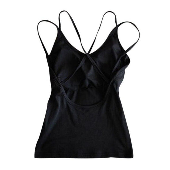 Women Summer Backless Solid High Elastic Tank Tops Straps Beauty Back Soft Padded Comfort Modal Tops